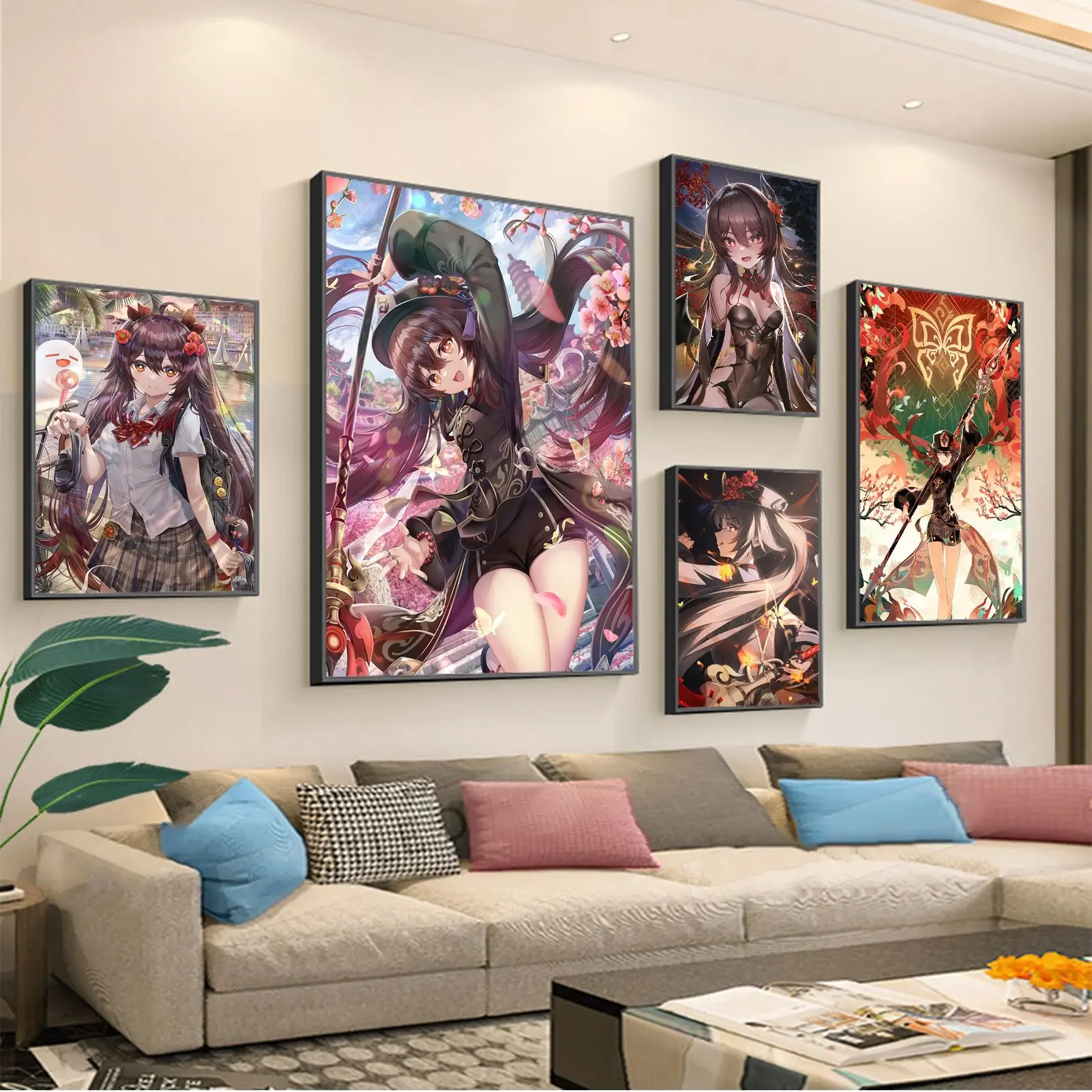 

Hu Tao Anime Genshin Impact Classic Vintage Posters Waterproof Paper Sticker Coffee House Bar Stickers Wall Painting