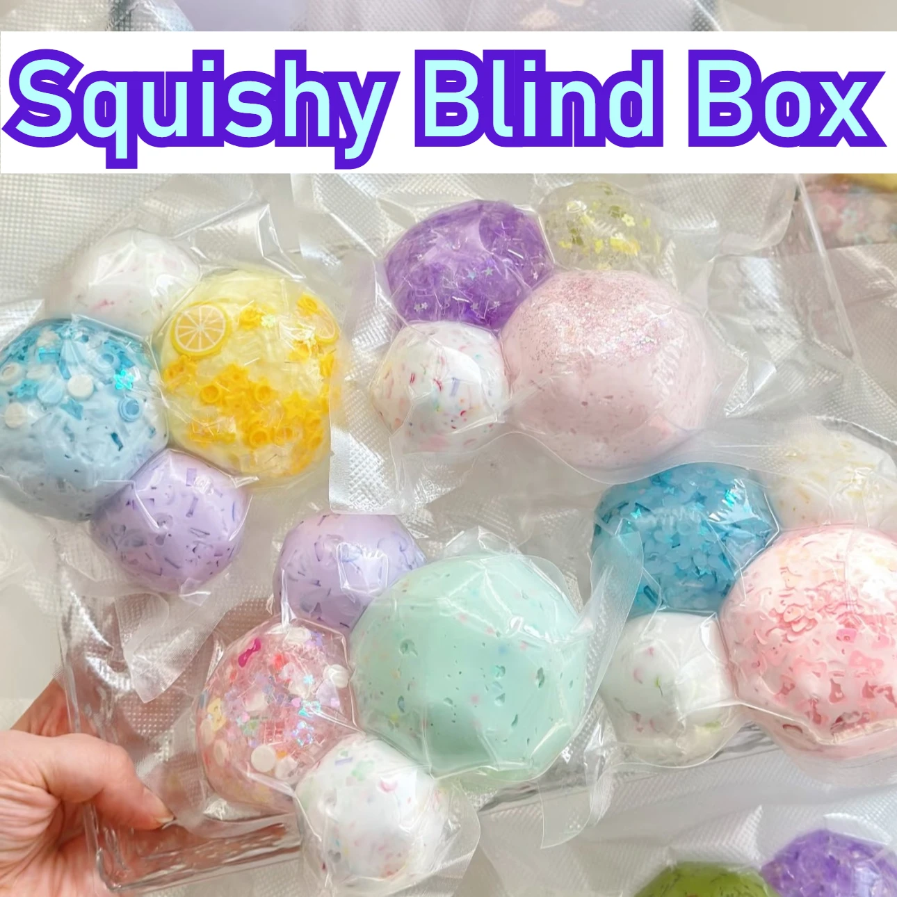 Lot de 4 jouets squishy surprise à son croquant, jouets à presser ronds remplis, ASMR anti-stress, pour la relaxation des mains, cadeau