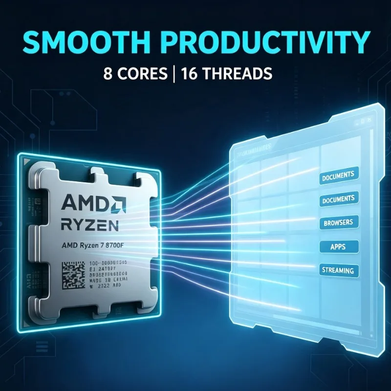 Silent Gaming Desktop CPU R7 8700F 65W TDP Zen4 Architecture AM5 Without Heatsink