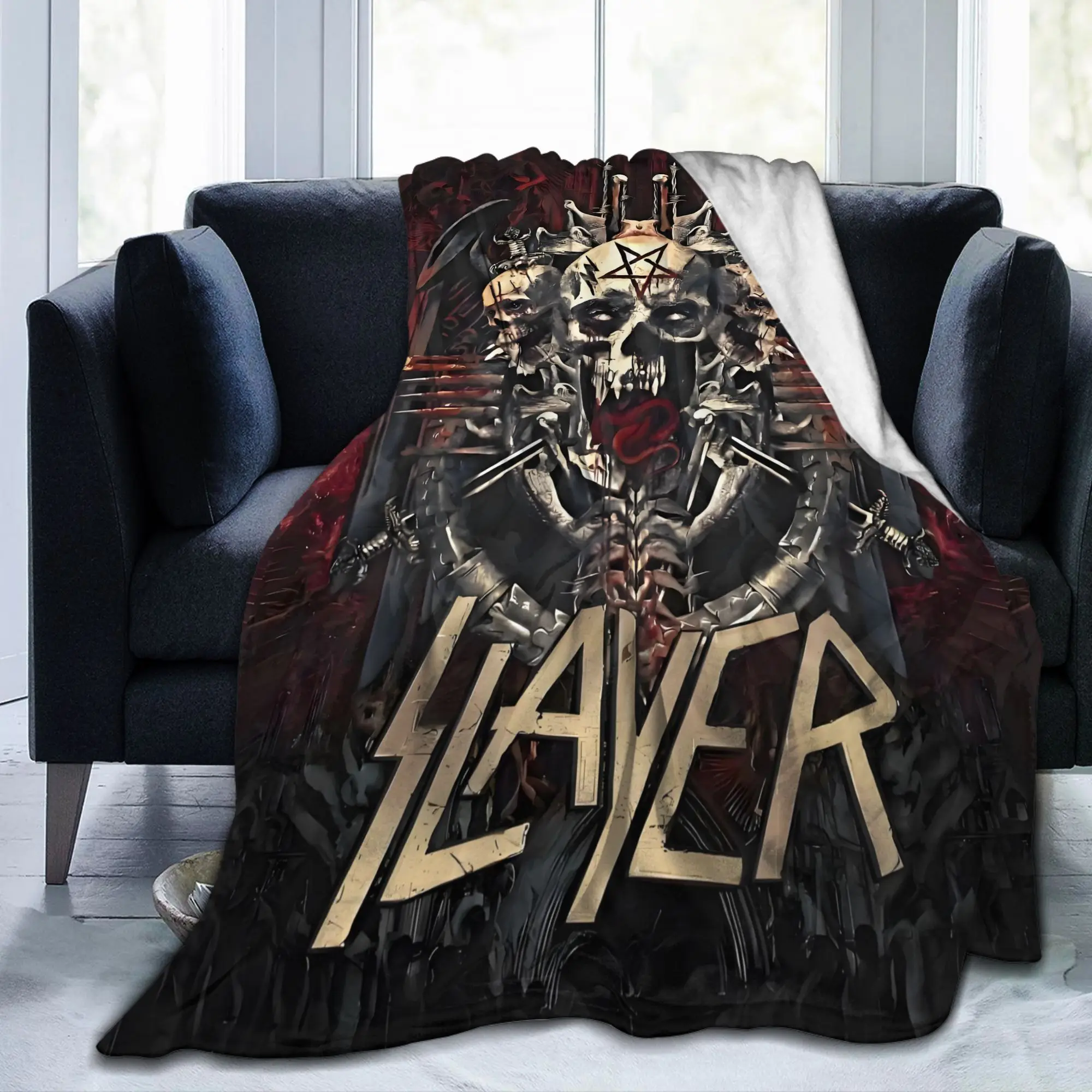 Custom S-Slayers Band Metal  Blanket 3D Printed Soft Flannel Fleece Warm Skulls Throw Blankets for Home Bedroom Sofa Bedspreads