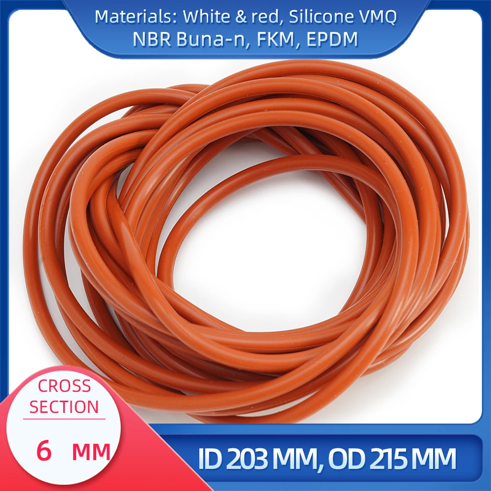 

O Ring CS 6 mm ID 203 mm OD 215 mm Material With Silicone VMQ NBR FKM EPDM ORing Seal Gask