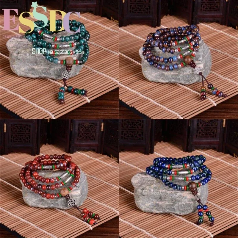 New Design Chinese Multi-layer Lucky Bracelets 108 Ceramic  Four Circles  Jewelry Buddha Beads Mala Gift