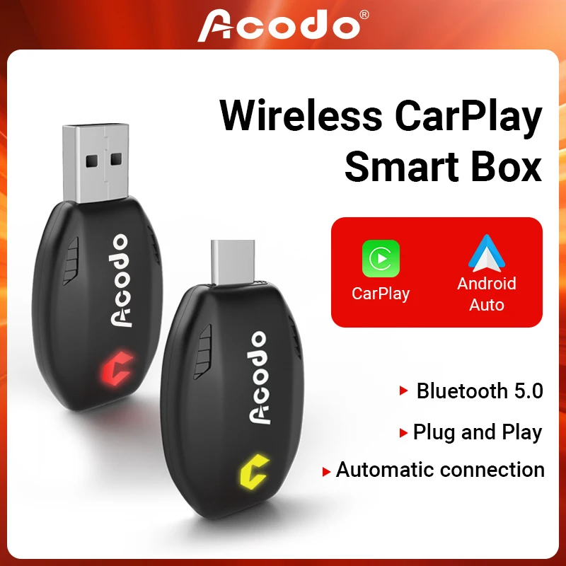 Acodo New Wired to Wireless CarPlay Dongle Android Auto Adapter Smart Mini WiFi Fast Plug and Play Connect USB Type-C Interface