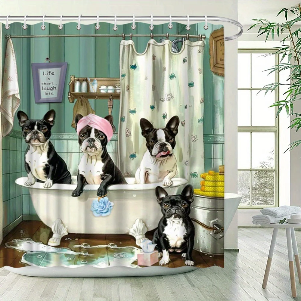 

Очаровательная занавеска для душа Бостон-терьеры — водостойкая ткань для ванной комнаты — идеально подходит для любителей собак