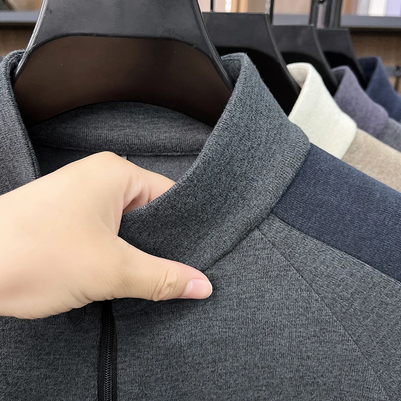 Trendiges T-Shirt mit halbem Reißverschluss und Stehkragen, bedruckt, Herbst-Winter, winddicht, warm, Farbblock-Design, langärmelig, Business-Casual-Herrenbekleidung – Detail 11