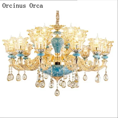 High-end custom French luxury blue ceramic chandelier living room dining room bedroom European Creative Color Crystal Chandelier