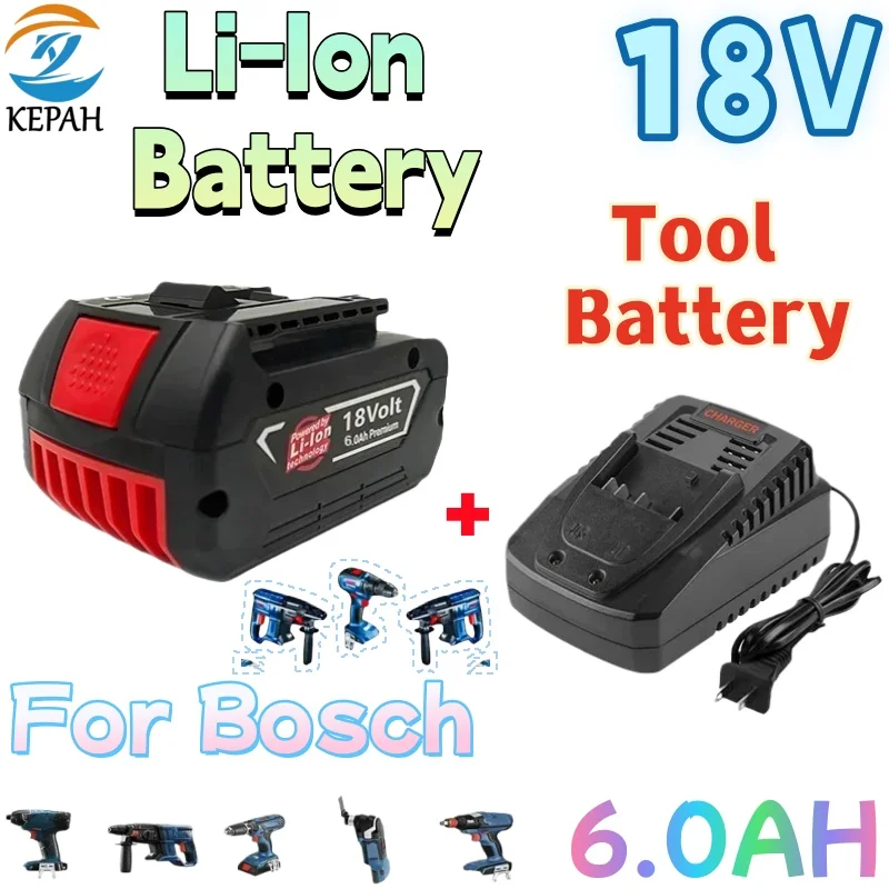 

100% новый литий-ионный аккумулятор для электроинструмента Bosch 18 В 6,0 Ач GSR GSB BAT618 BAT609 P108, аккумуляторный ударный гайковерт, аккумулятор для электроинструментов