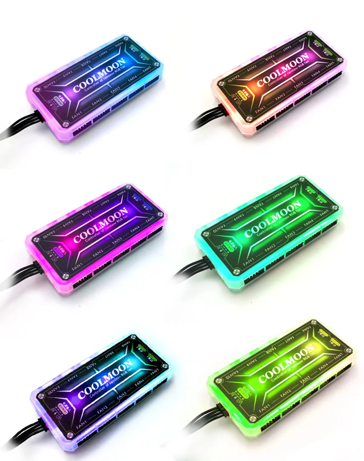 RGB Remote Controller DC12V 10A LED Color Intelligent Fan Controller With 10Pcs 6Pin Fan Port 2Pcs 4Pin Light Bar Ports 360 Mode