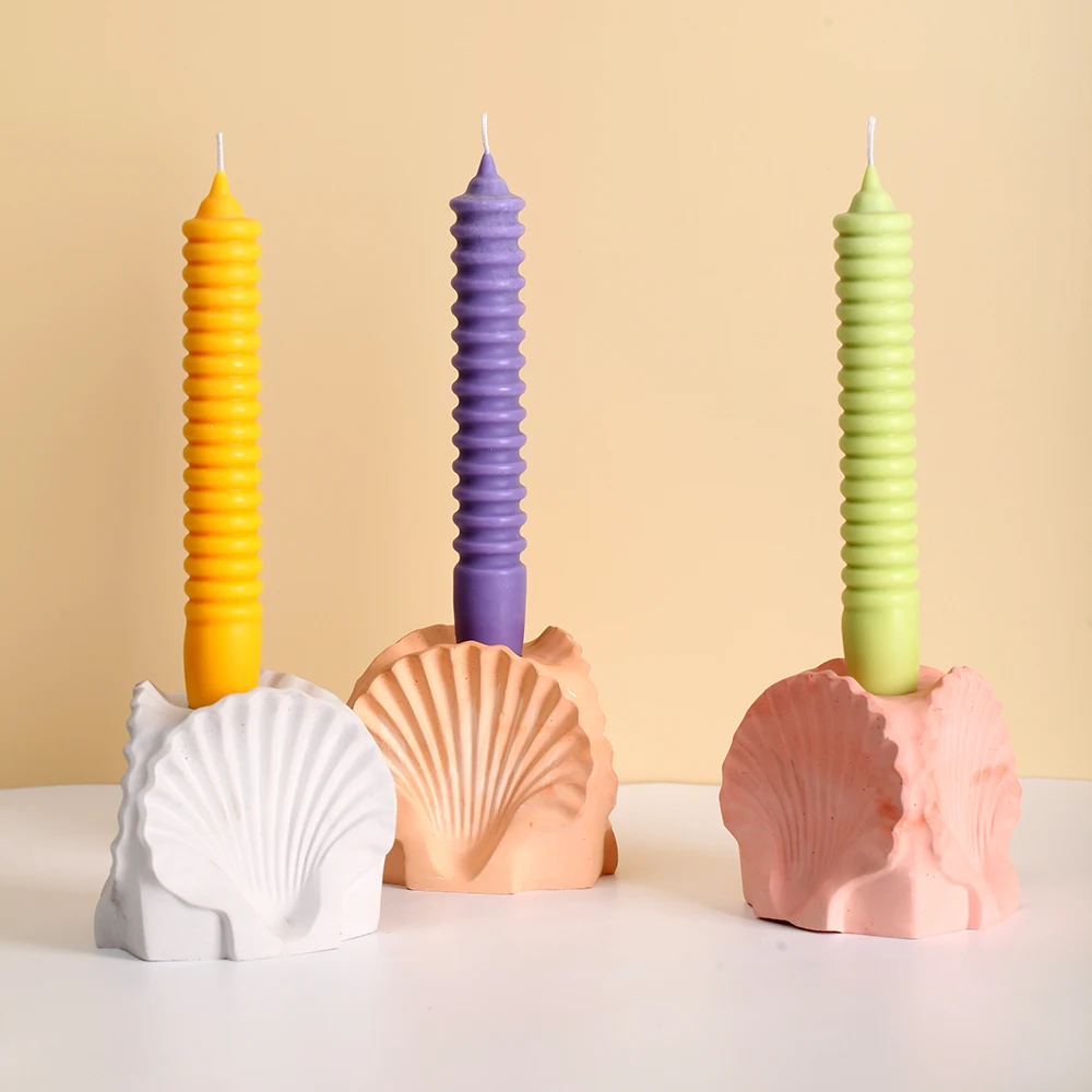 

Seashell Silicone Candlestick Mold Cement Taper Candle Holder Mould Concrete Plaster Clay Molds