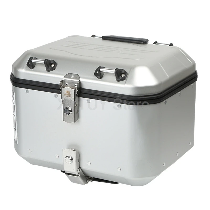 Motorcycle Helmet Box 45L Aluminum Alloy Tail Top Universal Trunk Scooter  Lockable Tool Box Luggage Storage Rear Tour Cases