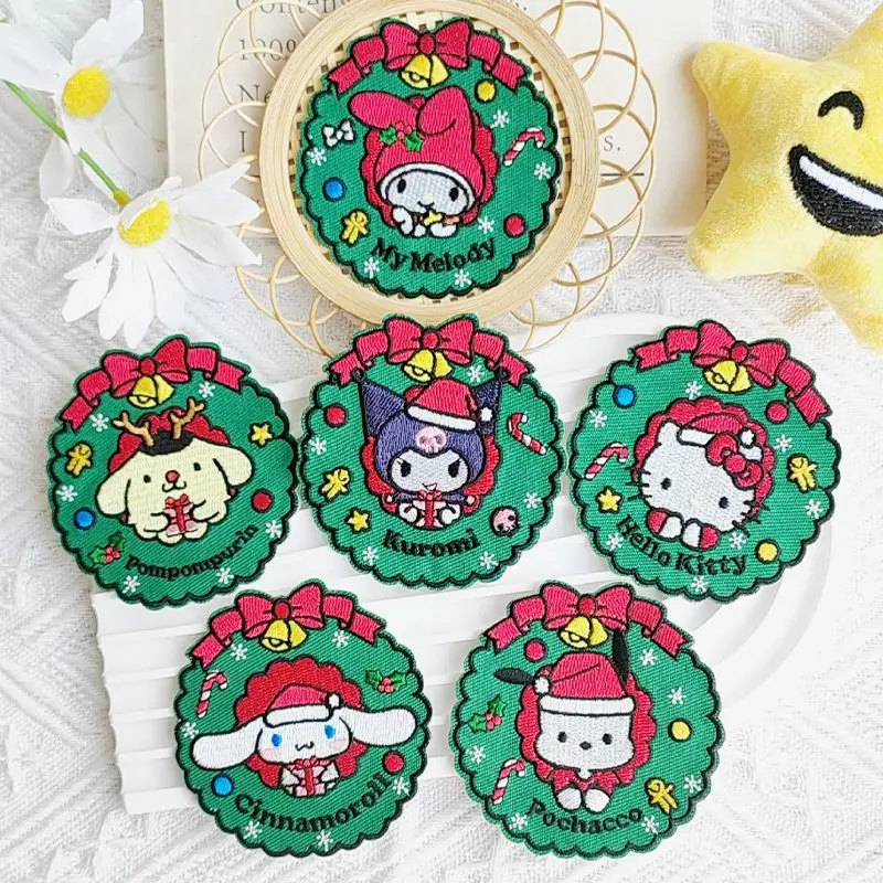 New Hello Kitty Christmas Embroidery Sticker Clothing Patch Hole Repair Sticker Clothing Packaging Decoration Sticker Wholesale