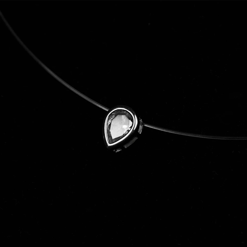 Female Transparent Fishing Line Necklace Silver Color Invisible Chain Women Water Drop Rhinestone Choker Necklace Collier Femme