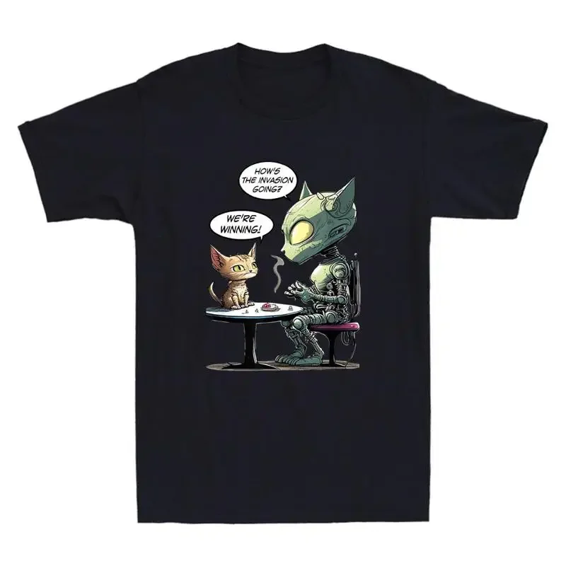 Alien Cat Earth Invasion Funny Joke Cartoon Meme Novelty Men'S T Shirt