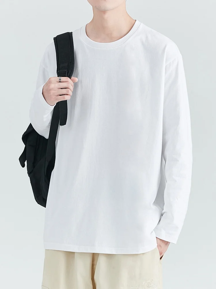 Cotton Inner wear Long sleeve round Neck T-shirt Men's Spring and Autumn New Top Fleece-lined Warm T-shirt White Bottoming Shirt