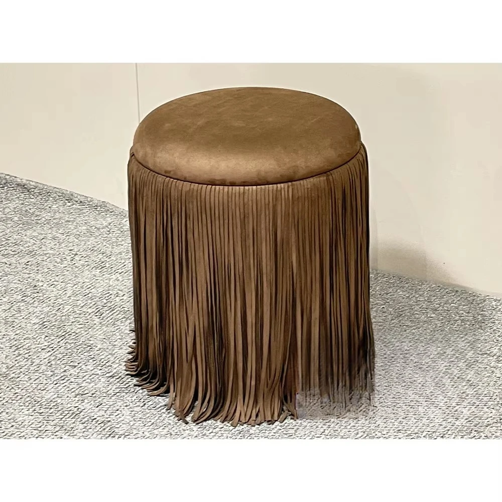 New modern style linen fringed decorative jewelry makeup stool with tassel, suitable for dressers, family bedrooms, hotels