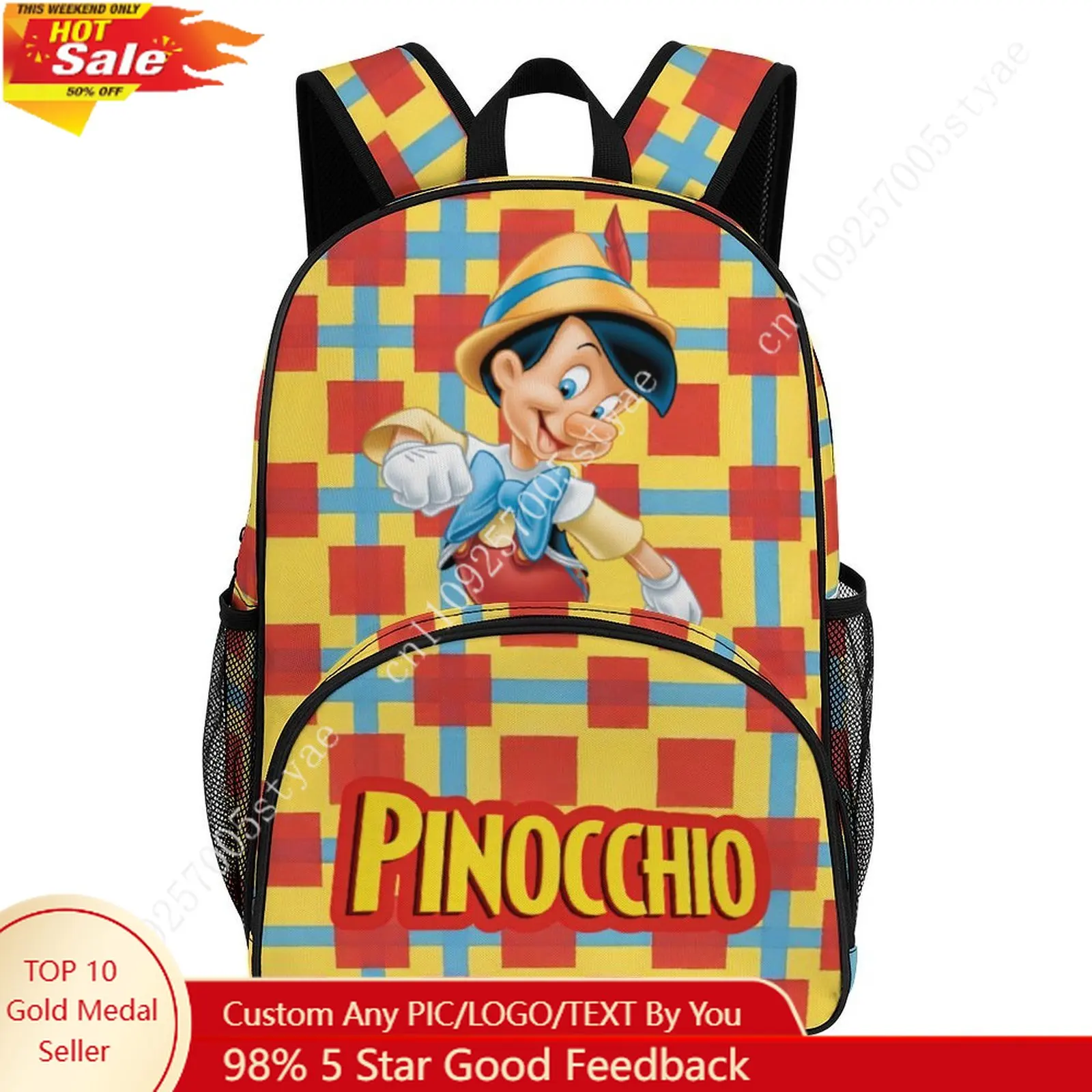 

Pinocchio Large Capacity Backpack Disney Cartoon Decorate Fabric Bags Design Your Photo Logo Text Party Holiday Custom Gifts
