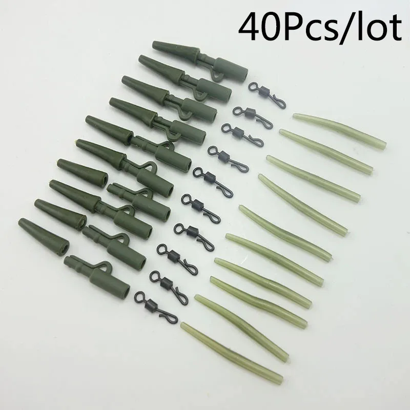 Carpa acessórios de pesca, clipe, mudança rápida, cauda giratória, mangas anti emaranhado, equipamentos de pesca da carpa, 40pcs