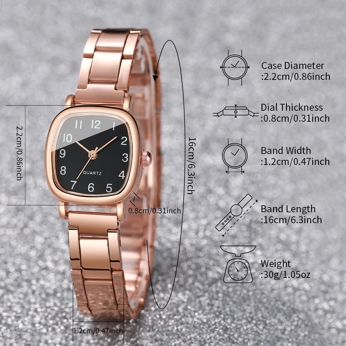 Ensemble de bijoux de montre à quartz carrée pour femme, bracelet en acier, petite tête, ensemble de 5 pièces