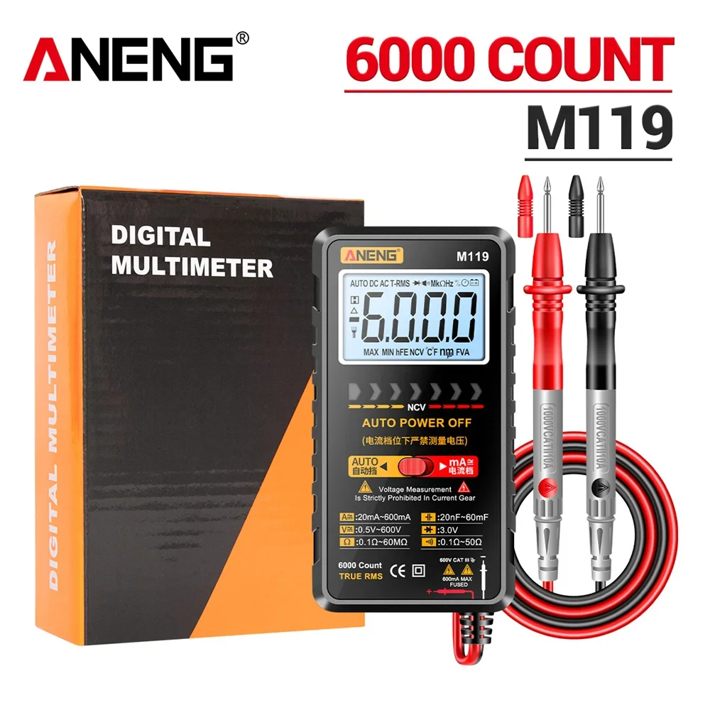 Misuratore di capacità portatile spegnimento automatico 6000 conteggi Tester di condensatori Display LCD Transistor per diodo Ohm NVC Hz