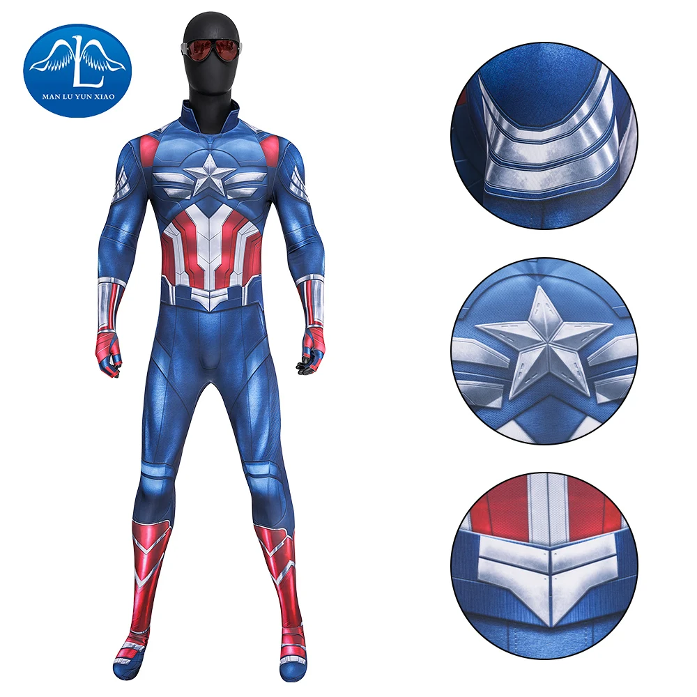 

Captain America 4 Cosplay Jumpsuit Mask Falcon Sam Wilson Cosplay Costume Zentai Suit Superhero Captain Outfit Party Bodysuit