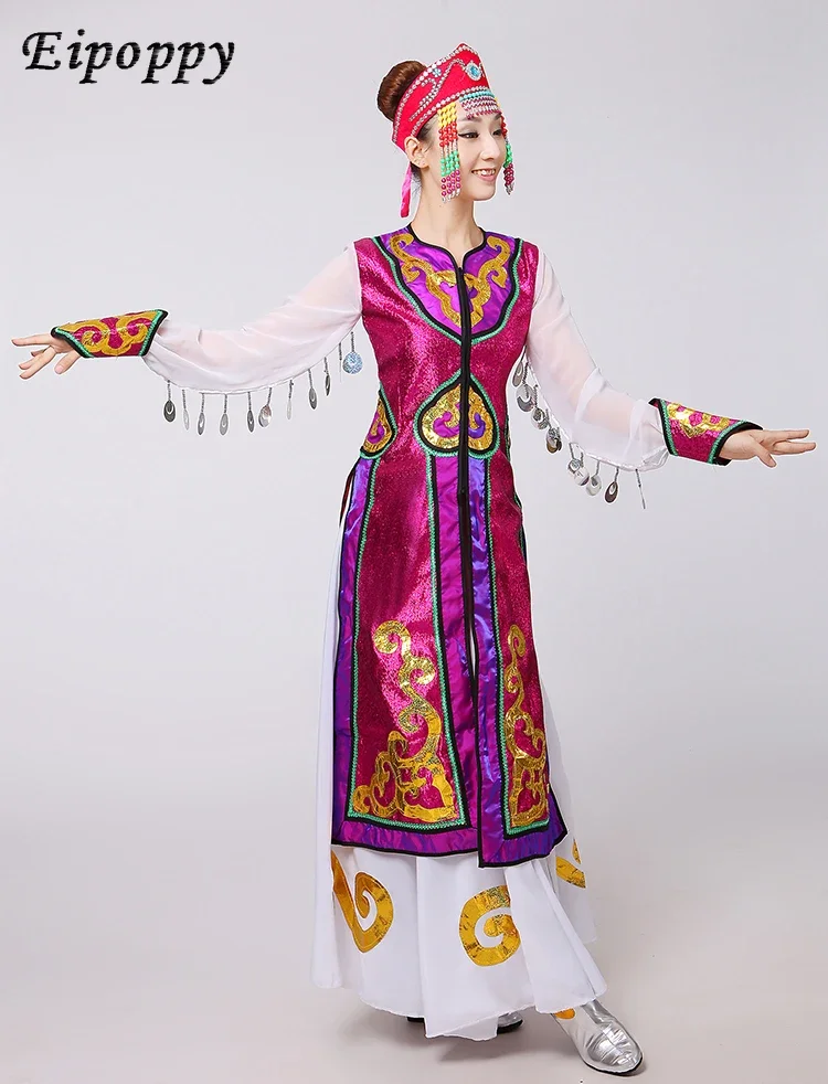 Roupa de dança quadrada mongol feminina, saias orientais, performance de dança adulto, novo