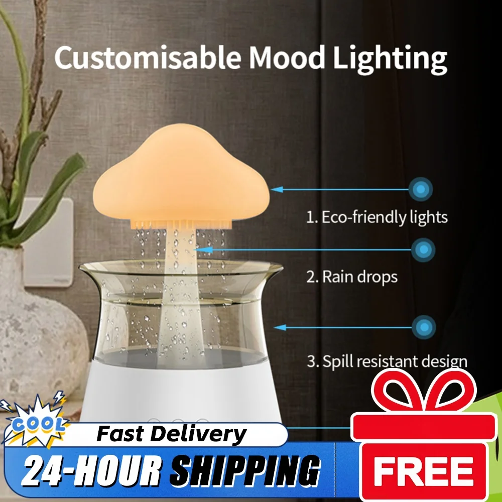 Mushroom Rain Mist Maker Fogger Colorful Night Light Electric Aroma Diffuser Moisturize Skin Home Decor for Friends Family Gifts