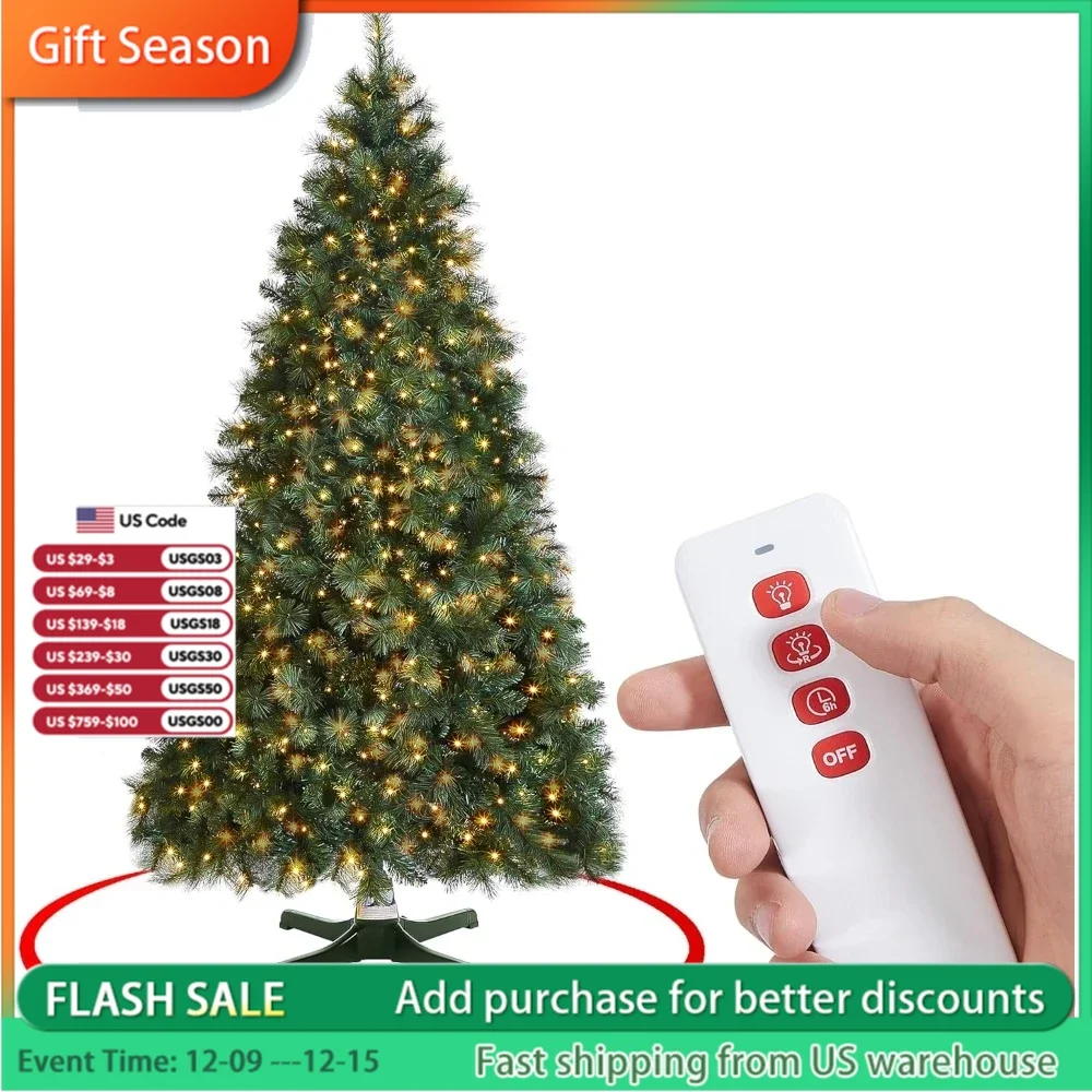 

Artificial Pre-Lit Rotating Christmas Tree, Remote Control and Timer,500 LED Lights and 360-Degree Rotating Home Decorations.