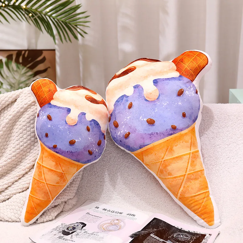 3D Sweet Ice Cream Pillow Simulated Ice Cream Cushion Car Waist Support Cushion Soft Plush Stuffed Doll Toys Creative Pillow