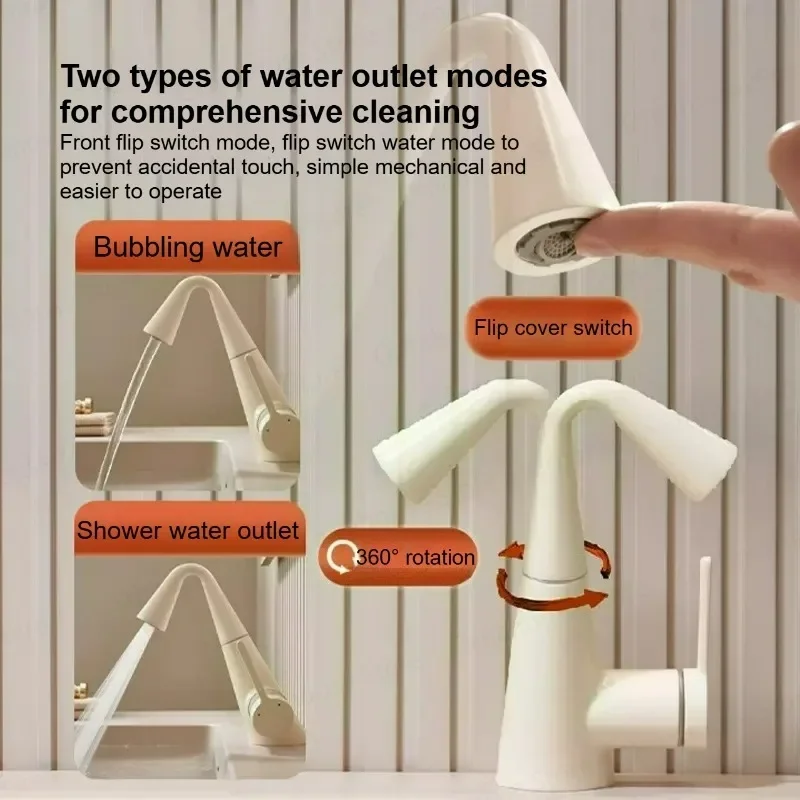 

Copper Pull out Sink Faucet Milk White Single Lever Hot Cold Tap Anti-Splash for Bathroom Cabinet Basin Household