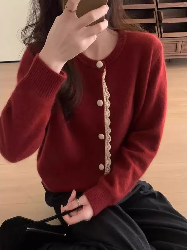 

Свободный вязаный длинный светящийся круглый свитер Ne, женский ранний осенний новый повседневный удобный европейский свитер, верхняя одежда