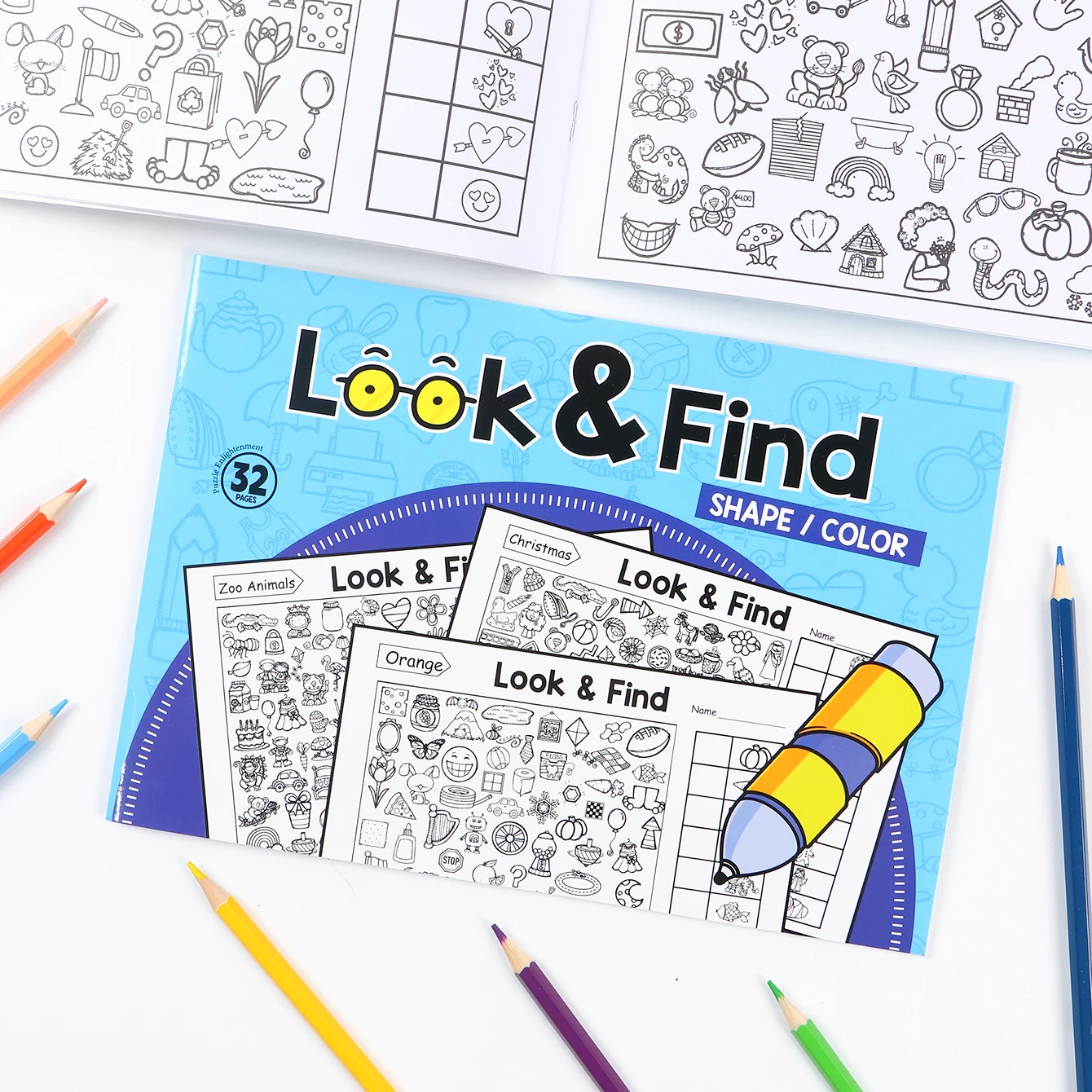 Toddler Look and Find Coloring Book 800+ Images, Animals Letters Numbers, Educational Preschool Toy, Memory Focus Training