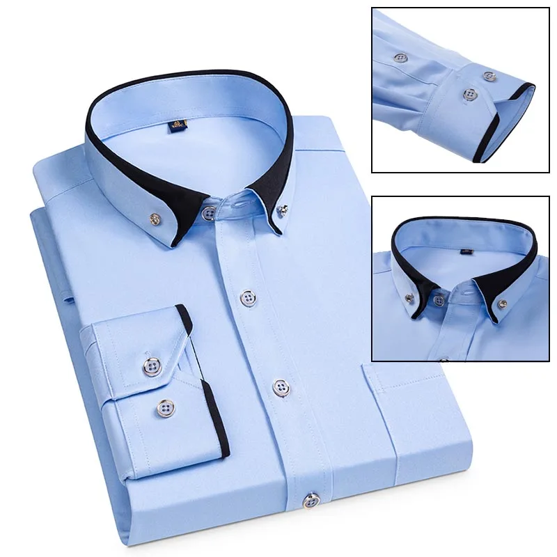 

Модная осенняя новая мужская эластичная рубашка с длинными рукавами без железа, молодежная рубашка с кристаллами и пуговицами в стиле пэчворк, полиэстер, деловые мужские рубашки