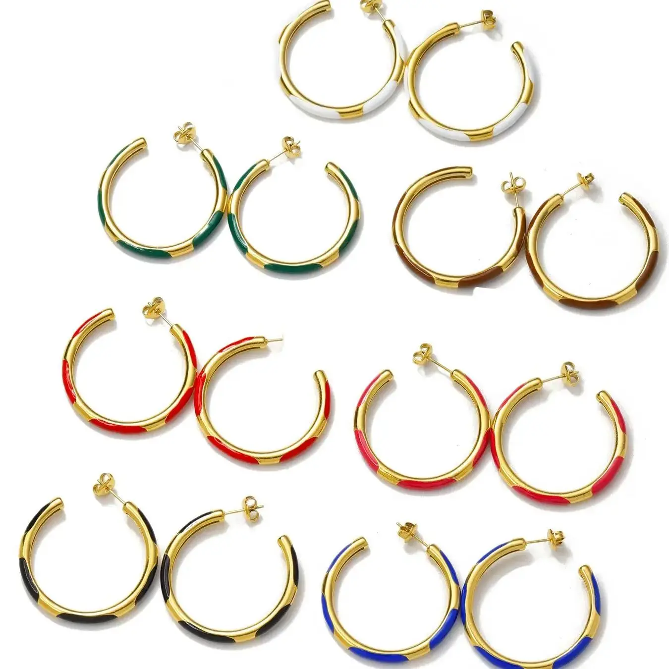 Waterproof Stainless Steel Creative Fashionable Elaborate Design Round Hoop Various Colors Enamel Earrings Women Gift Jewelry