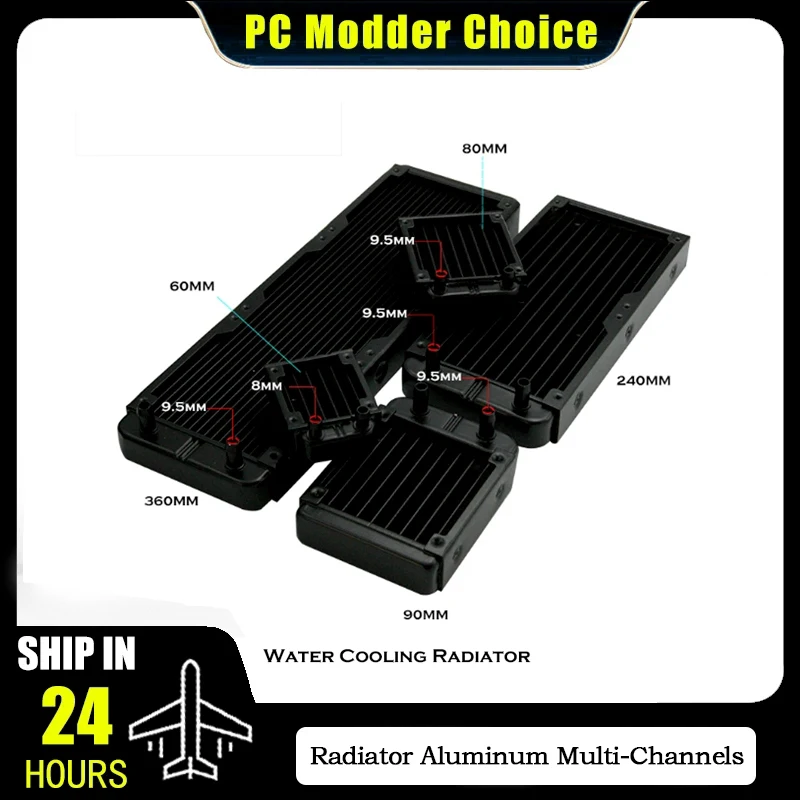 PC Water Cooling Radiator Aluminum Multi-Channels 30mm Thin Liquid Row Support 12CM Fan,80/90/120/240/360mm Black/White