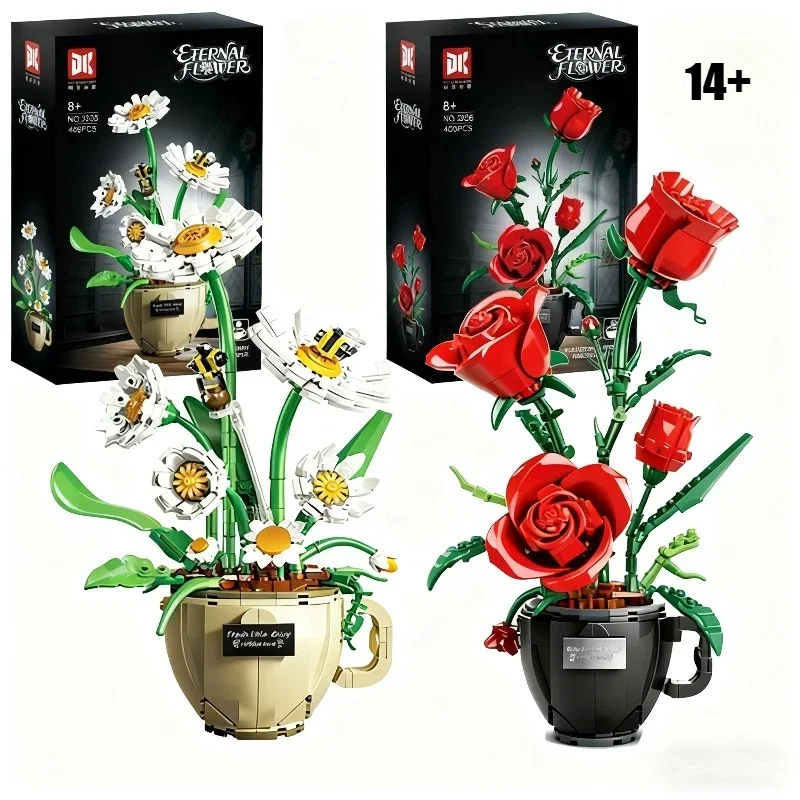 

496PCS Or 450PCS Creative Daisy Rose Building Blocks Flower Bouquet Vase Model Bricks Set Home Decoration Kids Girl Toy Gift