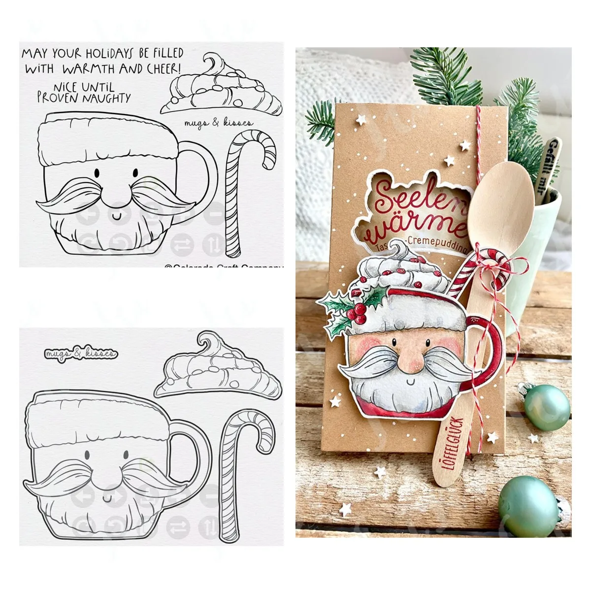 

Santa Cheer Mugs Holiday Stamps and Metal Cutting Dies Sets for DIY Christmas Craft Making Greeting Card Scrapbooking Decoration