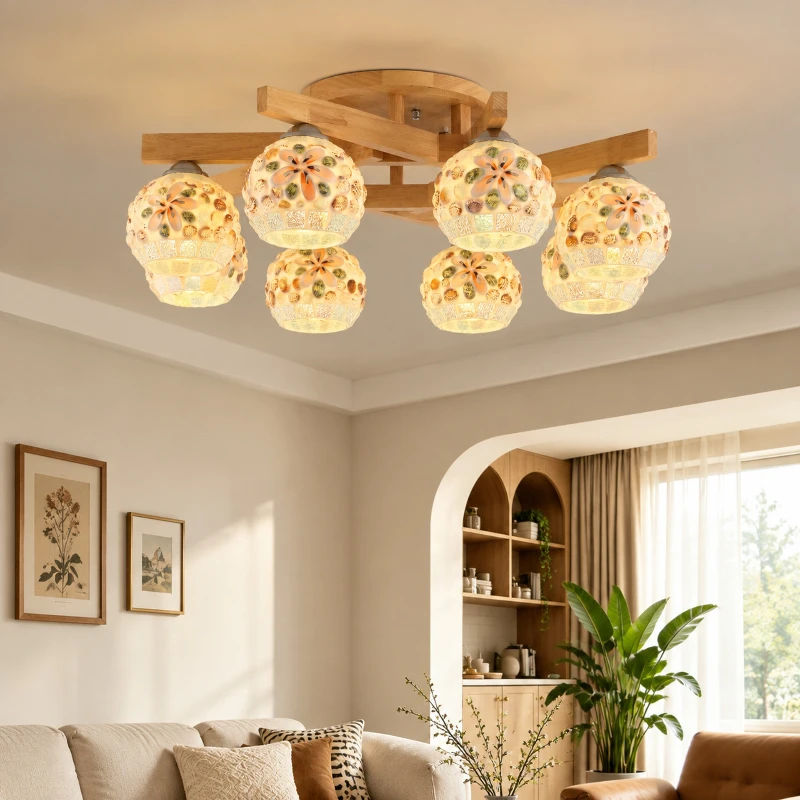 American Retro Colored Shell Ceiling Light E27 Living Room Entrance Bedroom Study Balcony Advanced Atmosphere Decoration Lamp