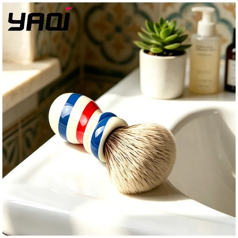 Yaqi Barber Pole Style Shaving Brush 24MM Brown Synthetic Knot for Men s Grooming Essential for Lather Building 2026