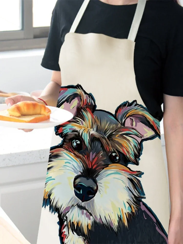 Men Women Dog Printed Cotton Linen Sleeveless Kitchen Home Hogar Aprons Pinafore Home Cleaning Tools 68x55cm/47x38cm Delantal