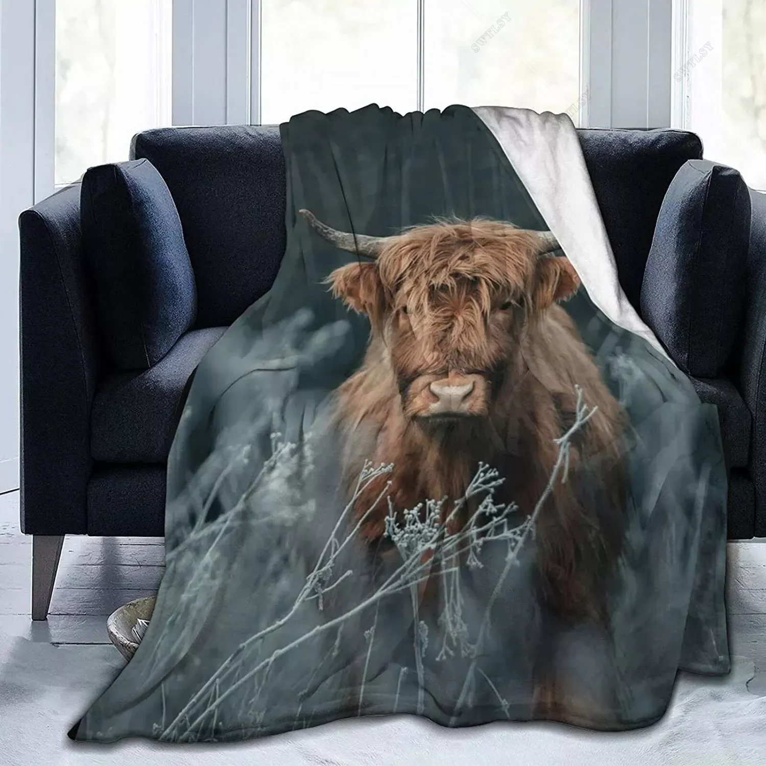 

Ultra Soft Flannel Brown Cow Throw Blanket Highland Cattle Landscape Rustic Farmhouse All Season Warm Lightweight Cozy King Size