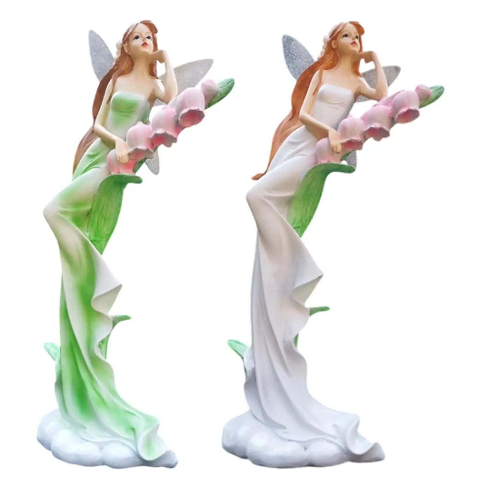 Lily of Valley Fairy Statue Beautiful Girl Sculpture Table Decoration Tabletop Ornament Resin Lady Figurine for Desk Bedroom