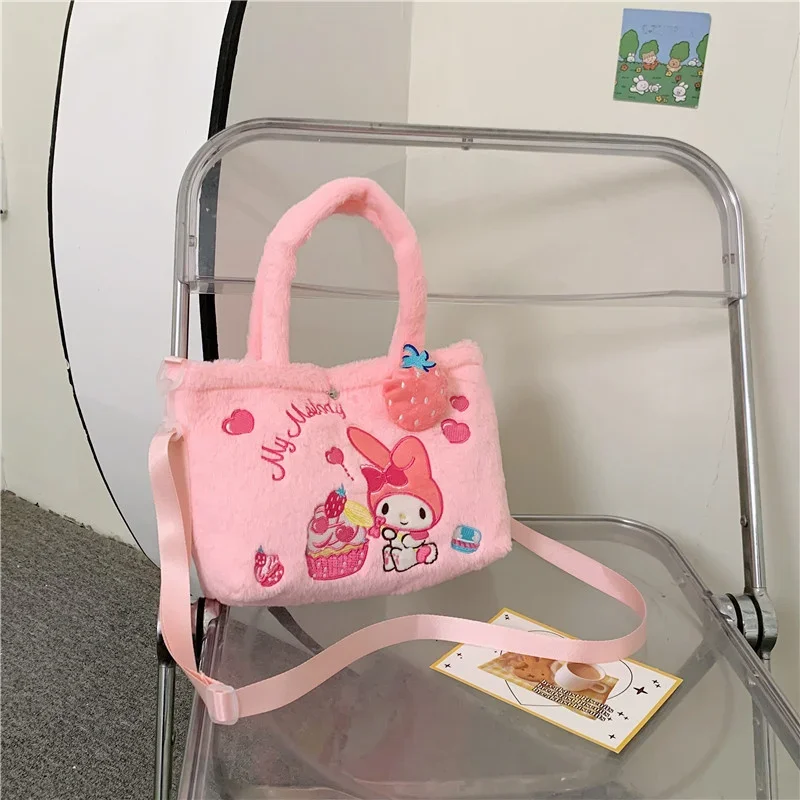 Kuromi Hello Kitty Plush Shoulder Bag Kawaii My Melody Cinnamoroll Cute Cartoon Anime Handbag Storage Bag Women Girl Gift