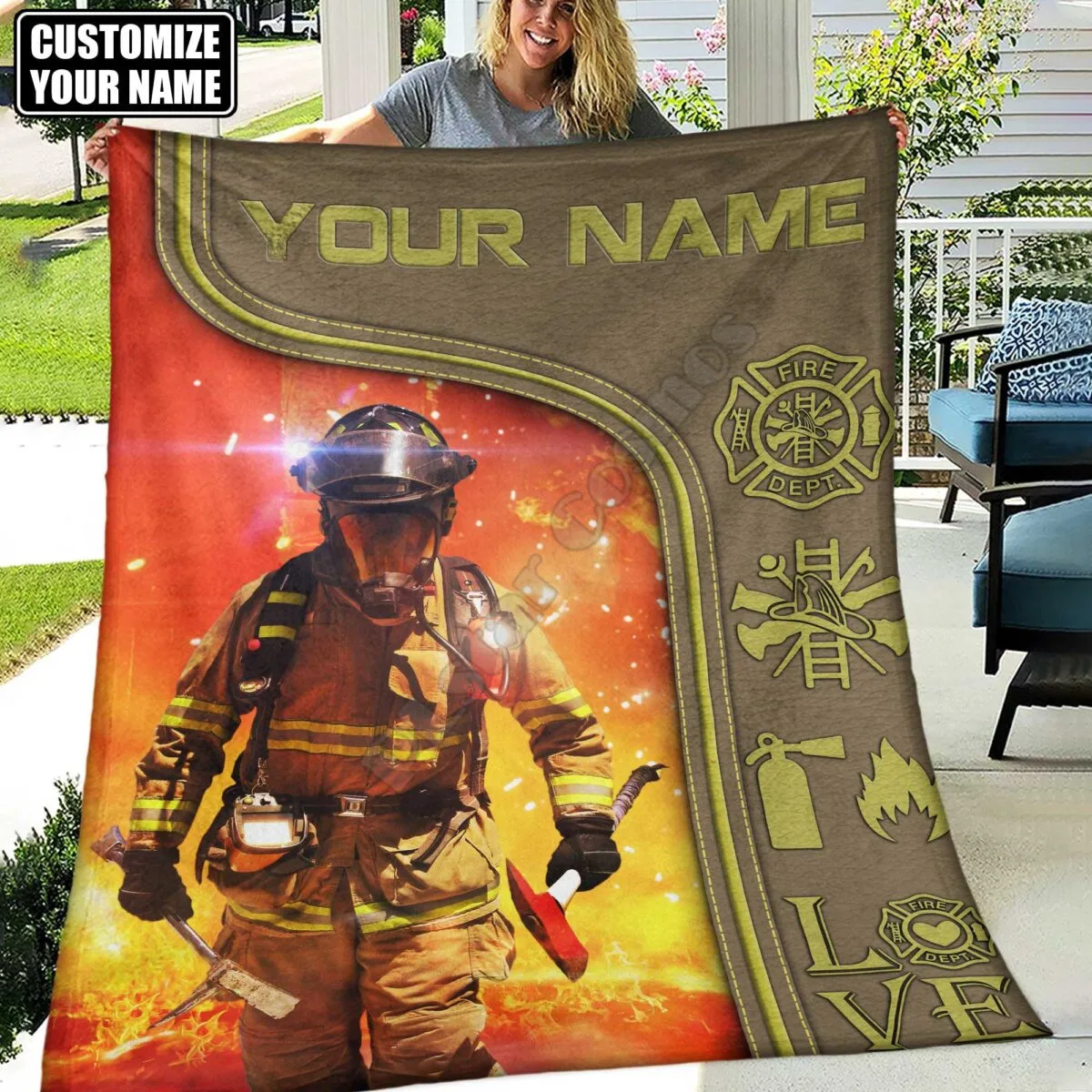 Customized Name Love Firefighter Flannel Blanket Full Overprinted Blanket Kids Adult Soft Bed Cover Sheet Plush Blanket 8 Color