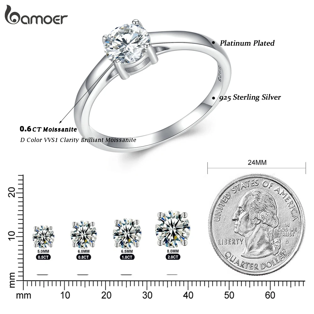 D Color VVS1 Moissanite Ring, 925 Silver