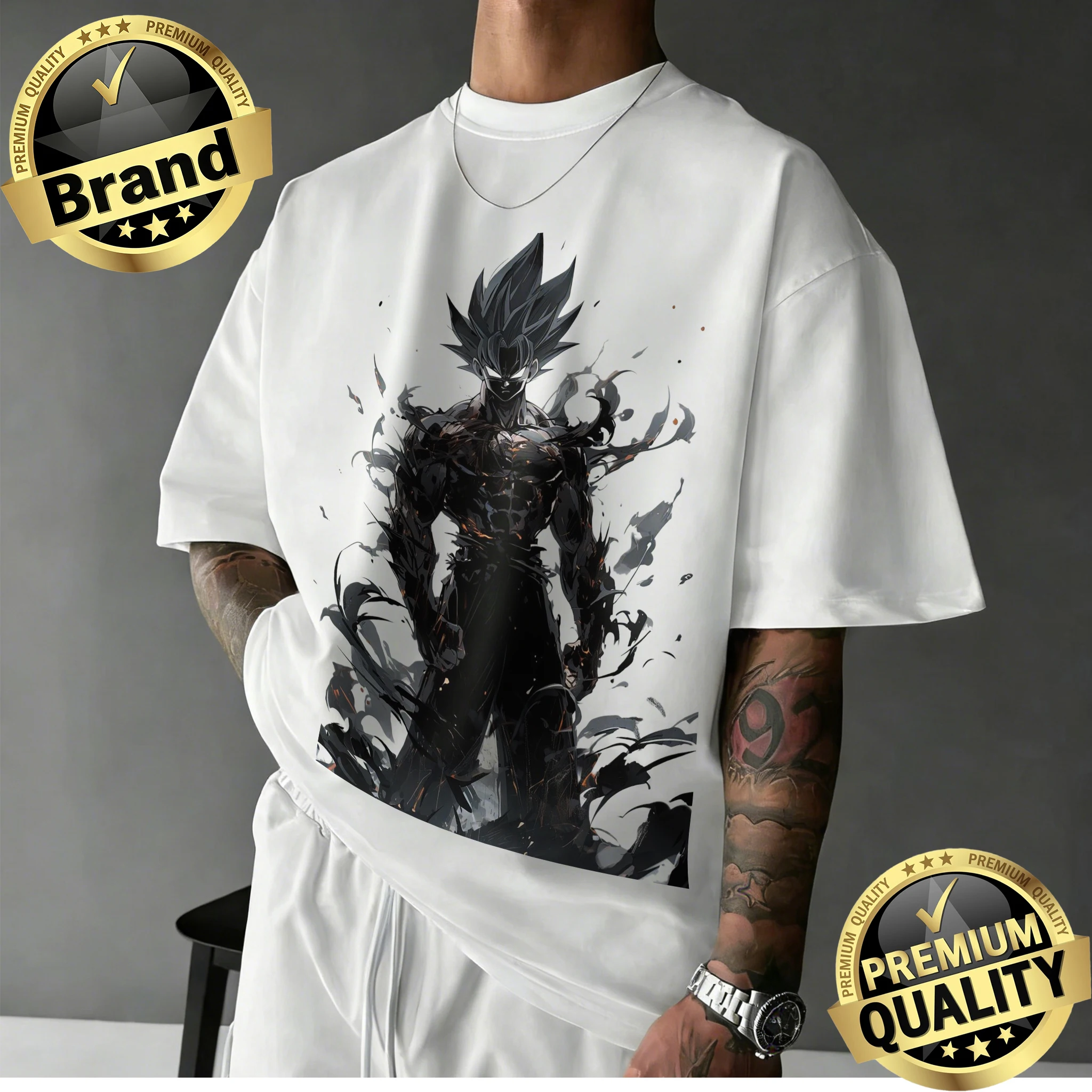 

Летняя футболка оверсайз «Драгон Болл» 2026: Гоку в стиле темного абстрактного искусства, ностальгический ретро-принт, 100% хлопок, повседневная, семейная