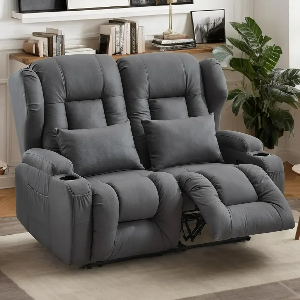 

54.2" RV Loveseat Recliner Sofa, Double Recliner RV Sofa Home Theater Seating with Cup Holders and Side Pocket for Living Room