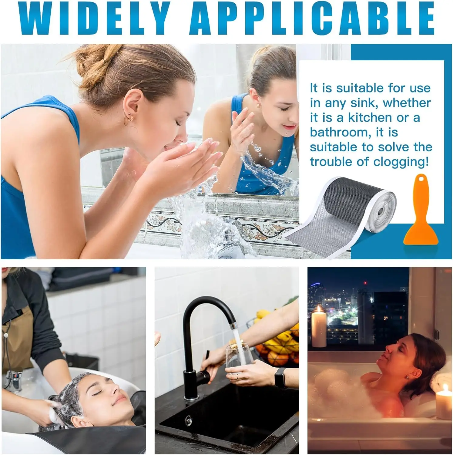 Dreno de chuveiro linear coletor de cabelo adesivo malha cortable chuveiro dreno capa adesivos para cozinha banheira