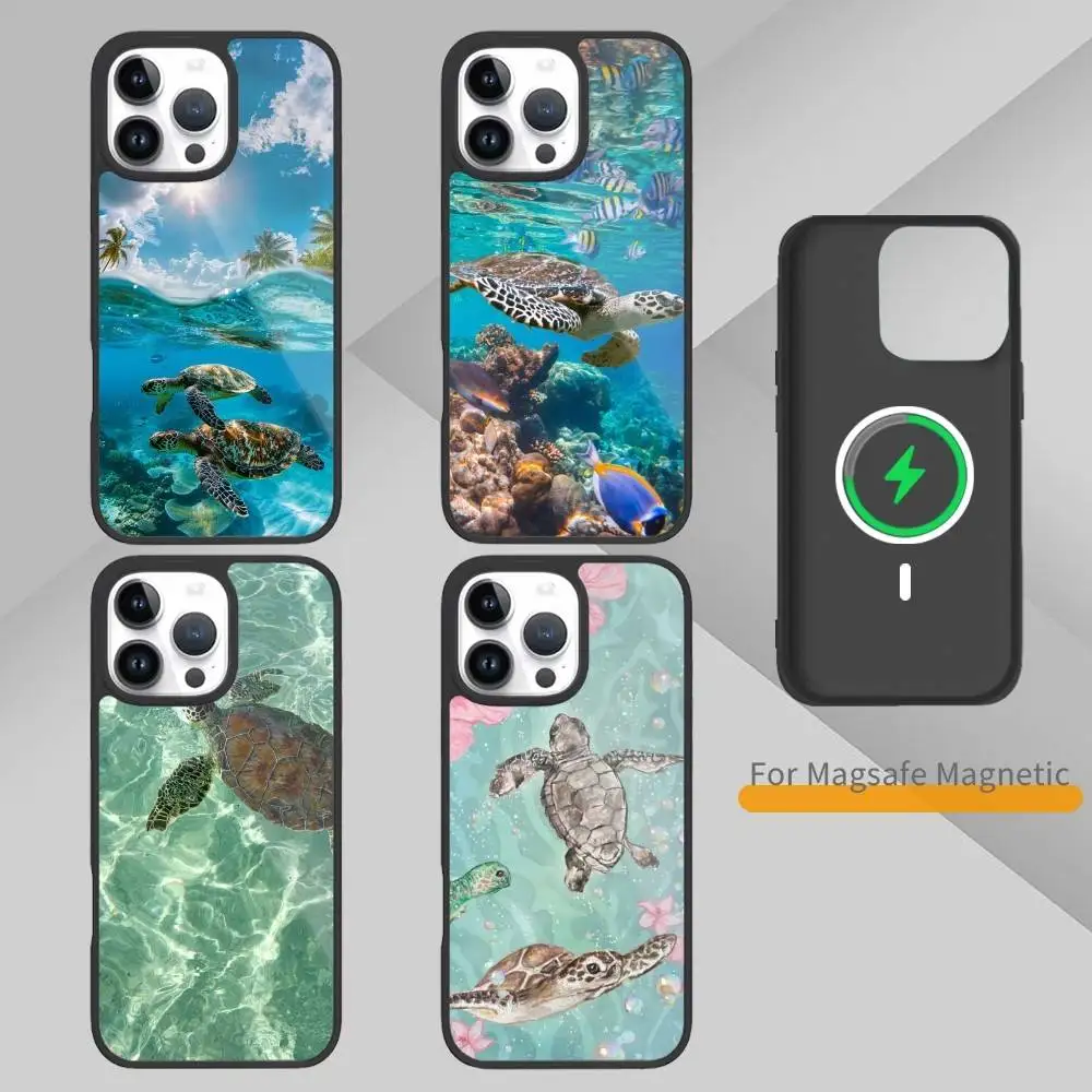 

Sea T-Turtle Phone Case For iPhone17,16,15,14,13,12,11 Plus,Pro Max Magnetic For Magsafe Wireless Charging