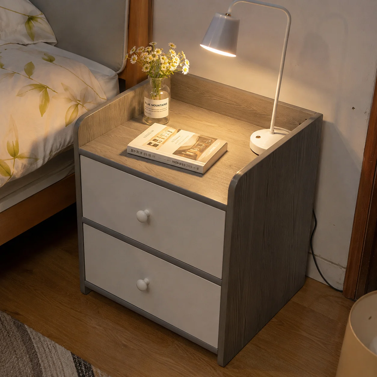 AOLIVIYA Modern White Nightstand Bedside Table Storage Drawer Shelf Cabinet Minimalist