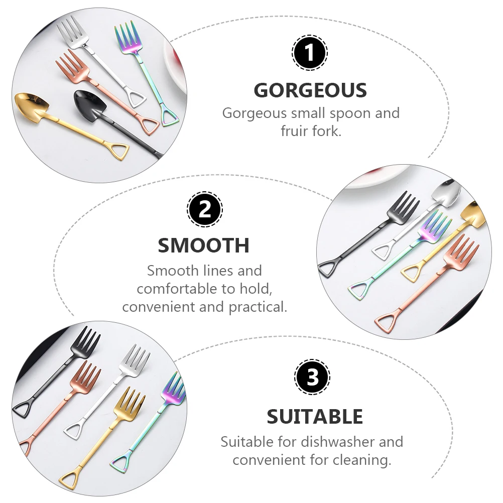 

4 pcs Dessert Spoon Stainless Steel Ice Cream Scoop Colorful Dual-purpose Kitchen Bar Utensils Coffee Shop Home Milk Tea Shop